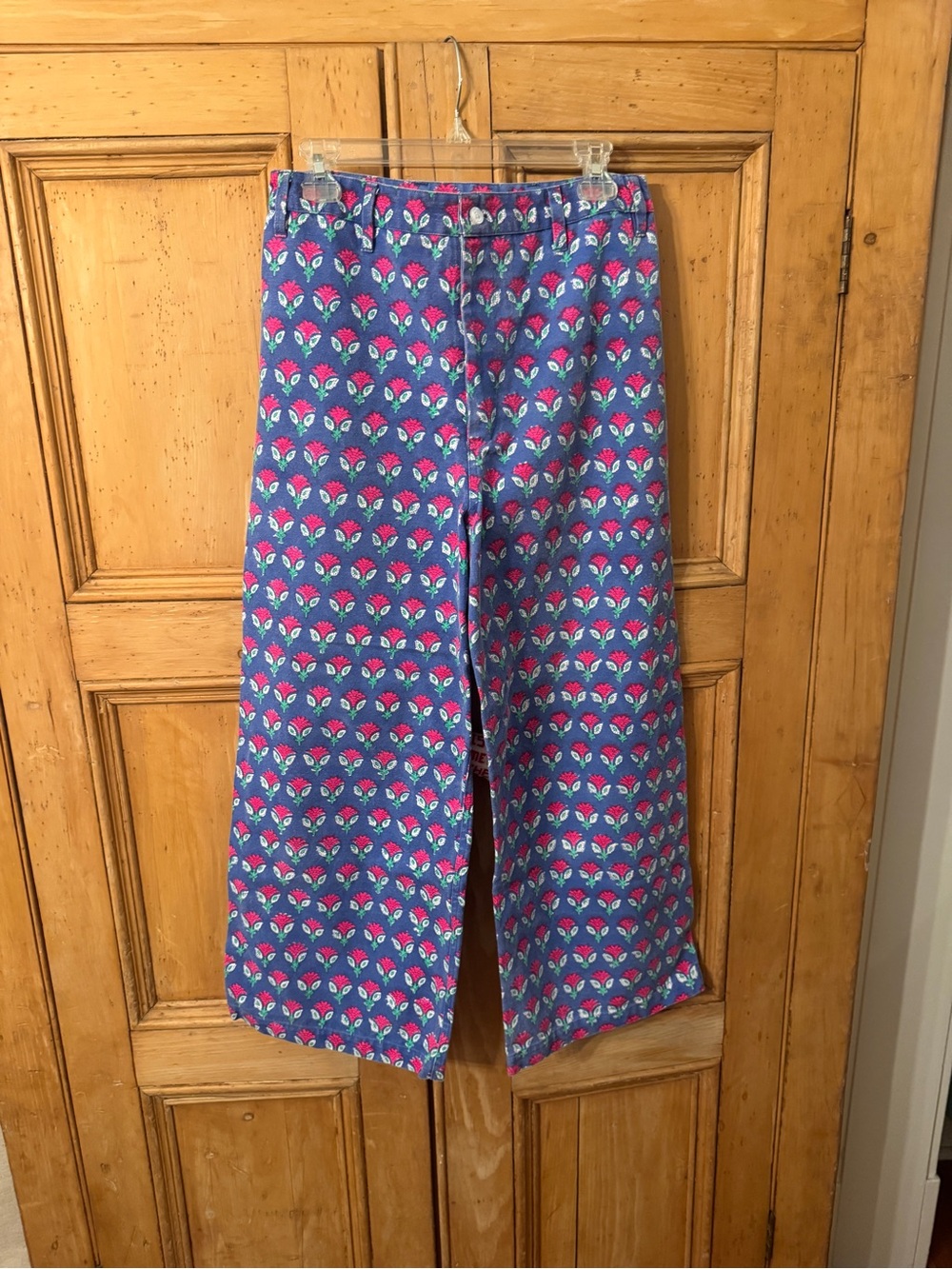 Wide Leg Floral Print Pants in Blue and Pink